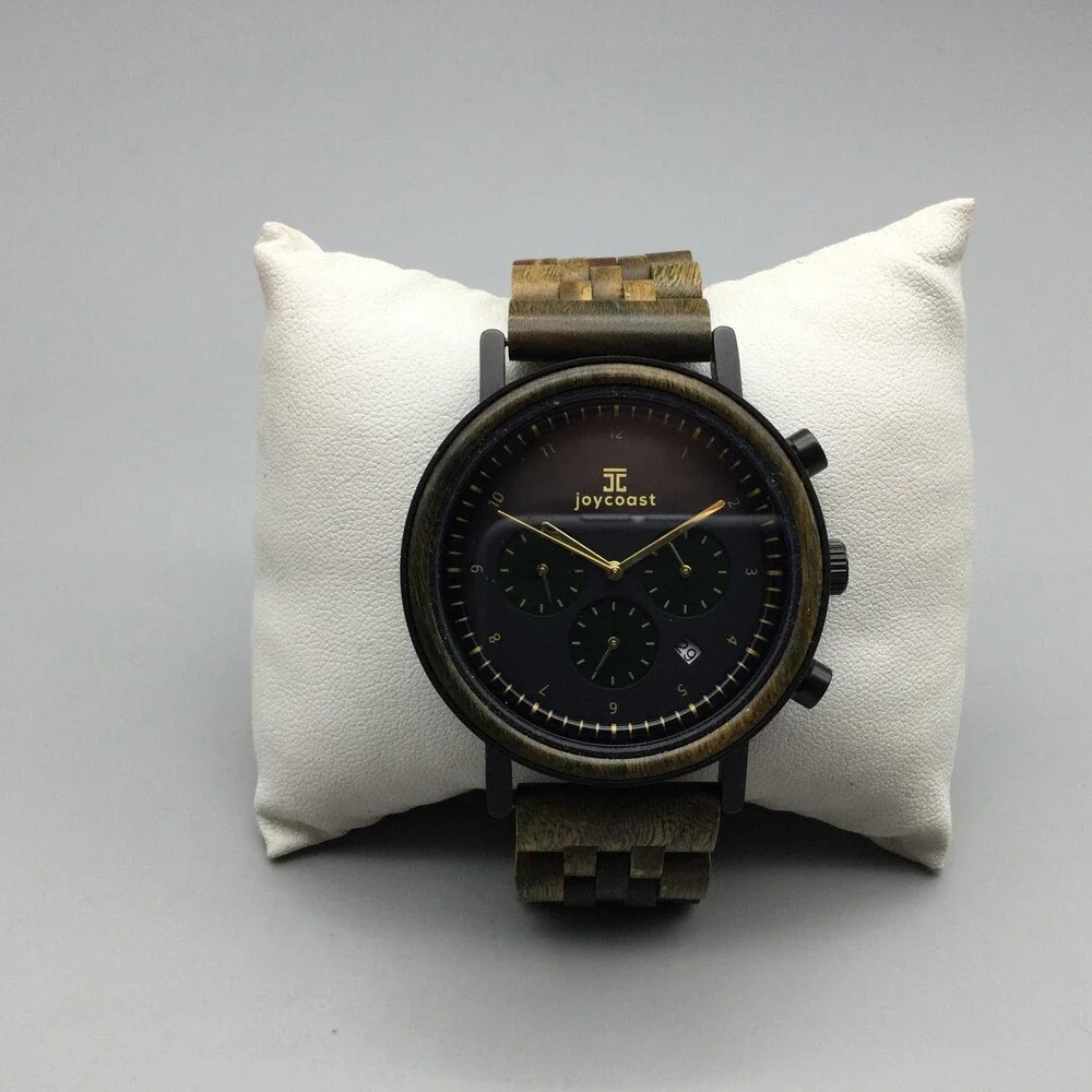 Joycoast Green Sandalwood Chronograph Mens Watch 44mm Wood Date New Battery 8
